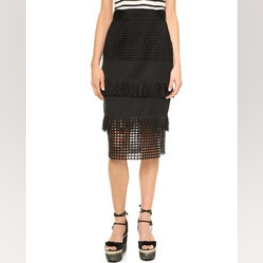 Sea New York Roseanne Black Fringe Skirt